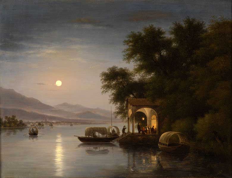 Giuseppe Canella Seenlandschaft bei Mondschein